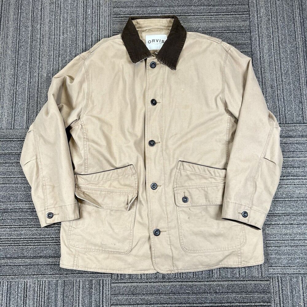 Orvis Jacket Coat Barn Corduroy Collar Cuffs Quilted Canvas Full Zip XL